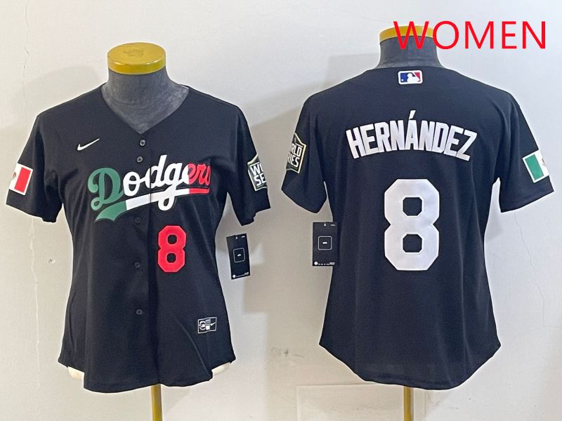 Women Los Angeles Dodgers #8 Hernandez Black Game 2025 Nike MLB Jersey style 4036